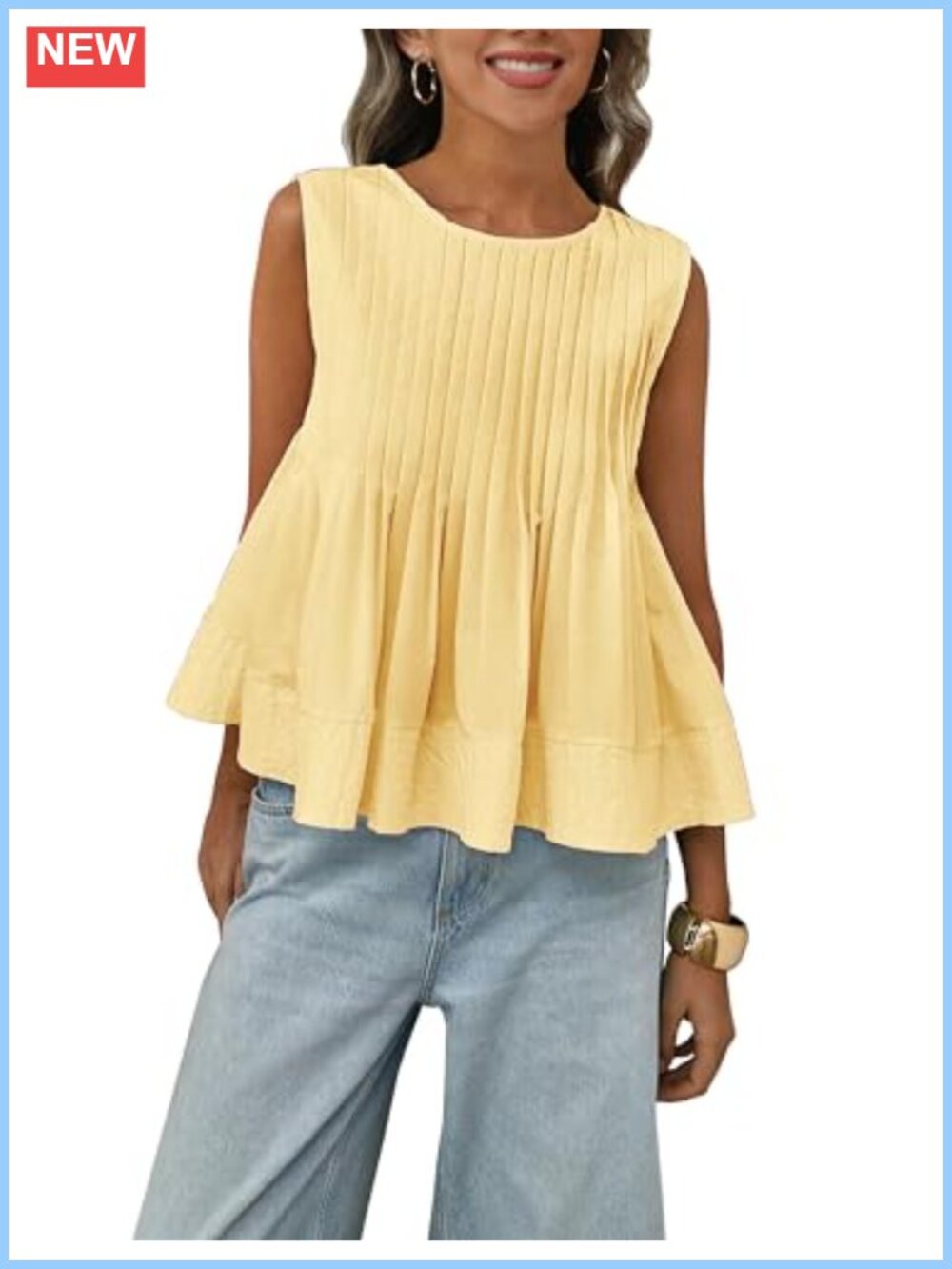 Pleated Peplum Tank Top Ruffle Hem Babydoll Y2K Womens Blouse
